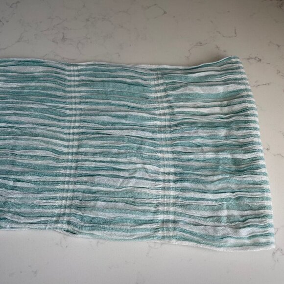 Lightweight Striped Scarf w Rustic Fringed Ends Soft Pastel Green + White OS - Picture 8 of 9